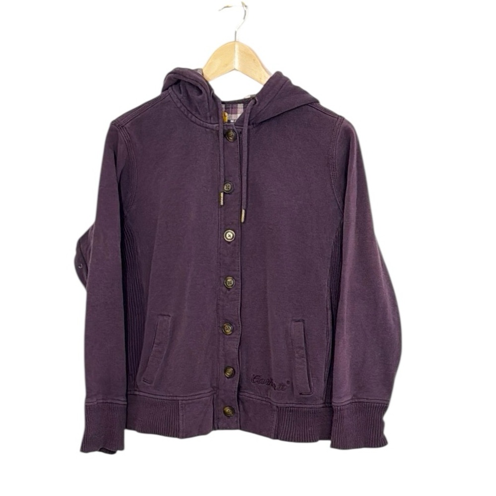 CARHARTT Button Up Jacket With Hood, Pockets, Mauve/Purple Size 8/10 Medium